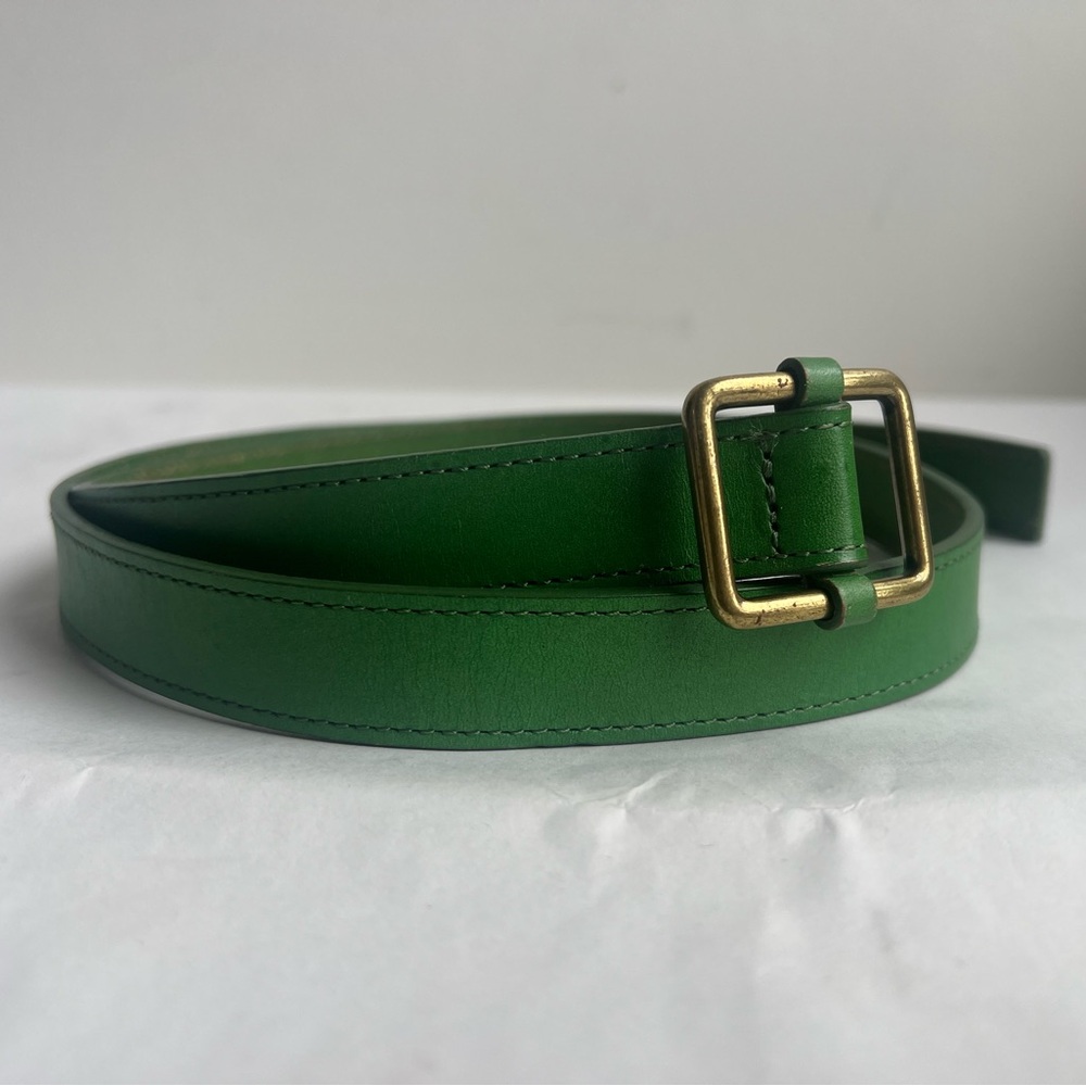2009 GAP Green‎ Leather Adjustable Belt Brass Square Buckle 7/8” Wide